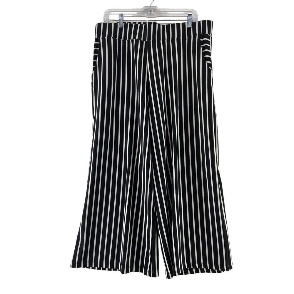 Wide-Leg Black and White Vertical Stripe Pants